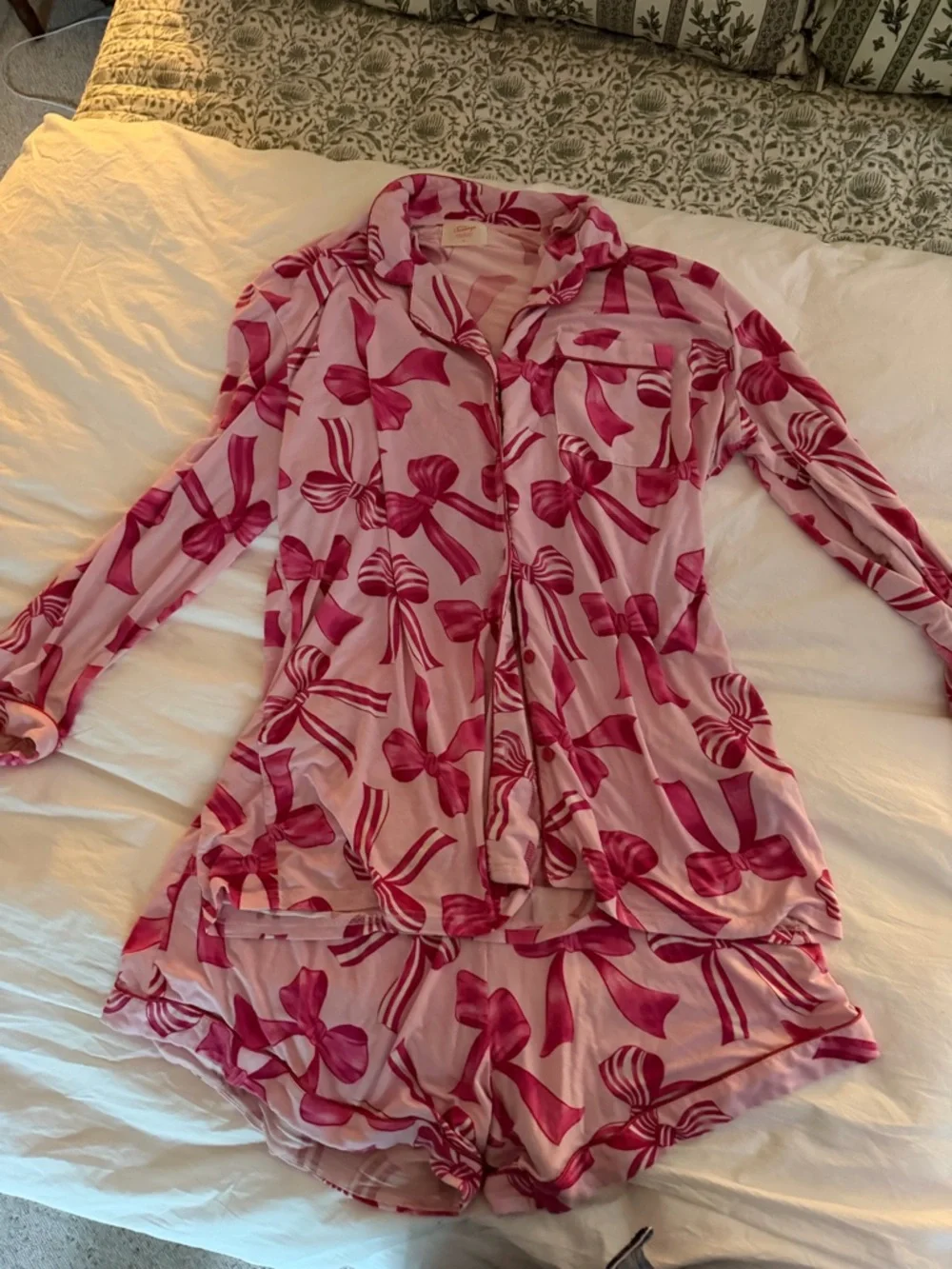 In My Sundays Pink Bows Shorts & Long Sleeve Pajama Set - Picture 3 of 3